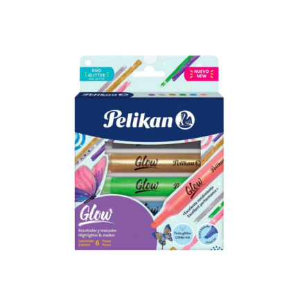 RESALTADOR Y MARCADOR GLOW PELIKAN X 6 COLORES GLITTER