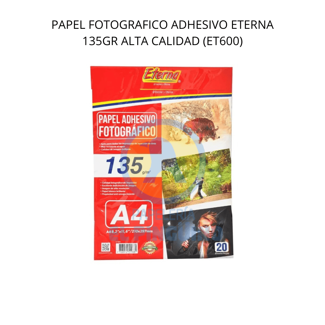 PAPEL FOTOGRAFICO ADHESIVO ETERNA 135GR ALTA CALIDAD (ET600) PAPEL FOTOGRAFICO ADHESIVO ETERNA 135GR ALTA CALIDAD (ET600) - Imagen 1